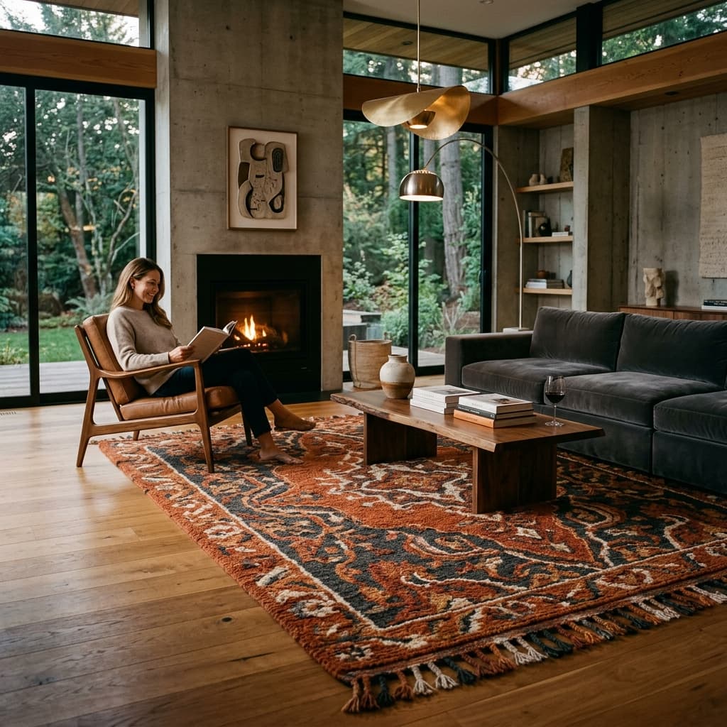 Luxurious modern living room with handmade rug